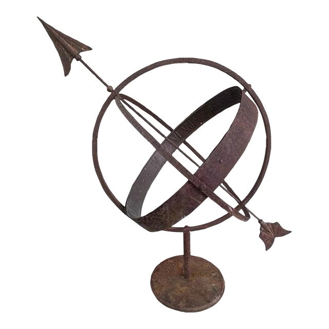Vintage Mid 20th Century Swedish Wrought Iron Armillary Sphere on Cast Iron Base For Sale