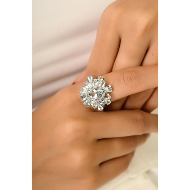 Not Yet Made - Made To Order 14k Gold Natural Aquamarine Vintage Cocktail Ring Size 6 For Sale - Image 5 of 14