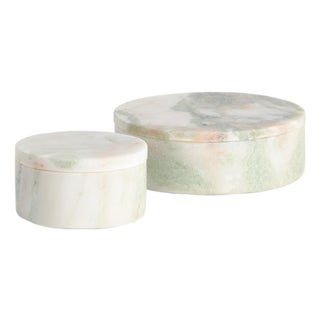 Johanna Marble Round Lidded Boxes, Set Of 2 For Sale
