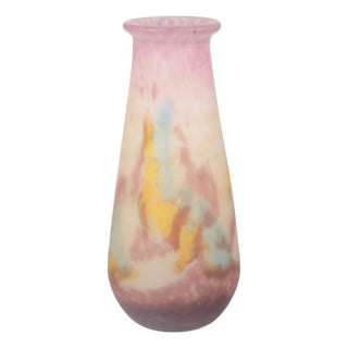 Cylindrical Vase in Multicolored Opalescent Glass from Muller Frères, Luneville, 1930s For Sale