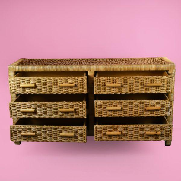Coastal 1960s Woven Rattan and Bamboo Double Dresser For Sale - Image 3 of 5