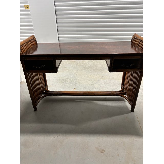 Wood Paul Frankl Attributed Mahogany Bamboo Desk or Entrance Table For Sale - Image 7 of 11