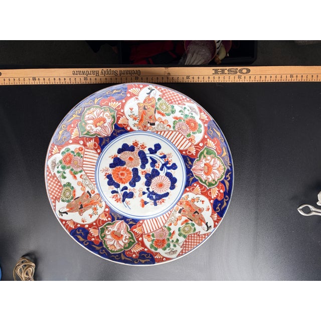 Ceramic Large 14-Inch 19th-Century Japanese Imari Scalloped Porcelain Charger For Sale - Image 7 of 12