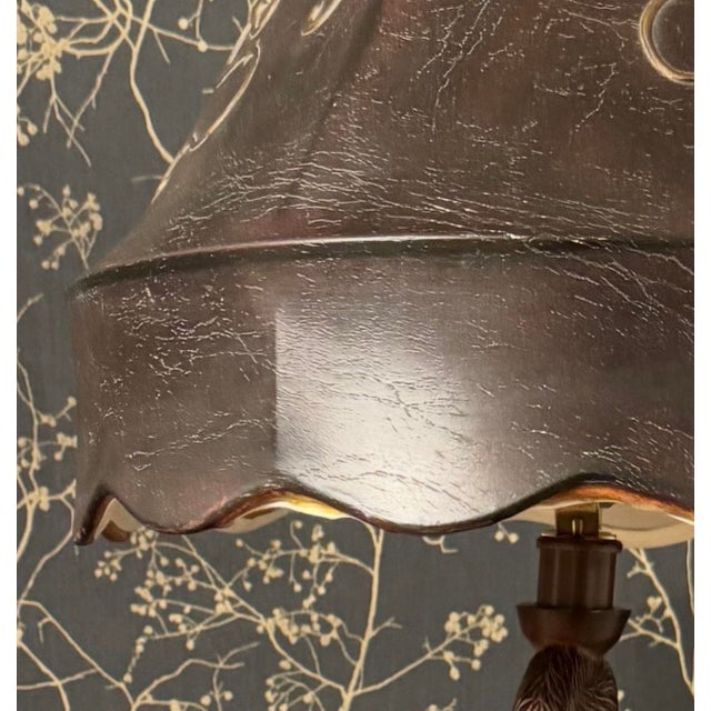 Hollywood Regency Maitland Smith Elephant & Monkey Figural Lamp With Faux Tooled Leather Shade For Sale - Image 10 of 10