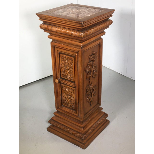 Wood Vintage Carved Wooden Display Pedestal With Interior Cabinet For Sale - Image 7 of 7