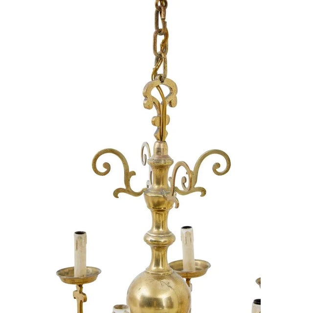 Large Early 20th Century 8 Arm Brass Chandelier, 1920s For Sale - Image 6 of 8