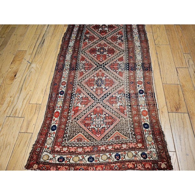 Antique Malayer Runner Rug, Hand-Knotted Wool, Geometric Pattern, 4x12, Red & Ivory For Sale - Image 18 of 18
