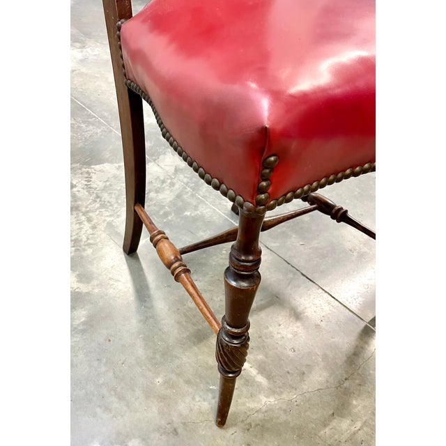 Antique Set of 4 Red Leather Gaming Chairs For Sale - Image 10 of 10