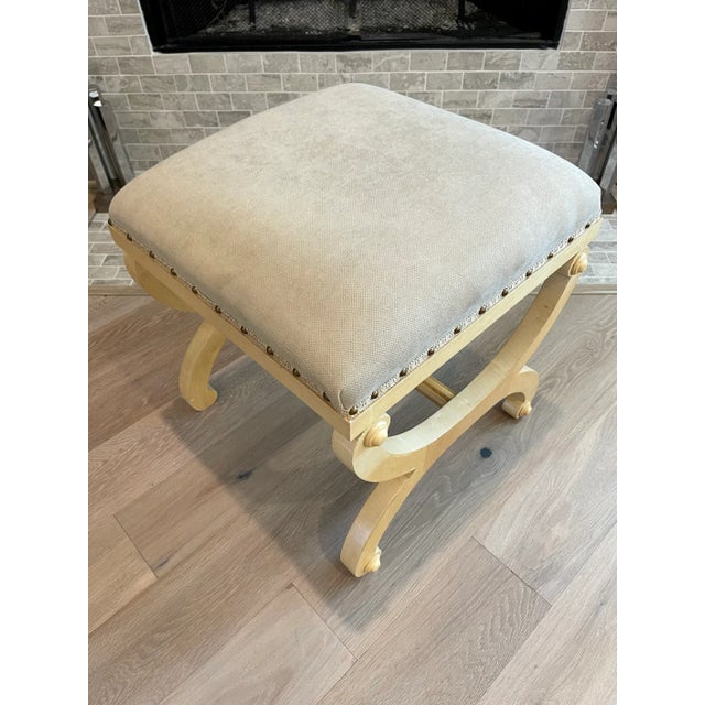 Wood Biedermeier Style Birch Upholstered Curule Stool For Sale - Image 7 of 11