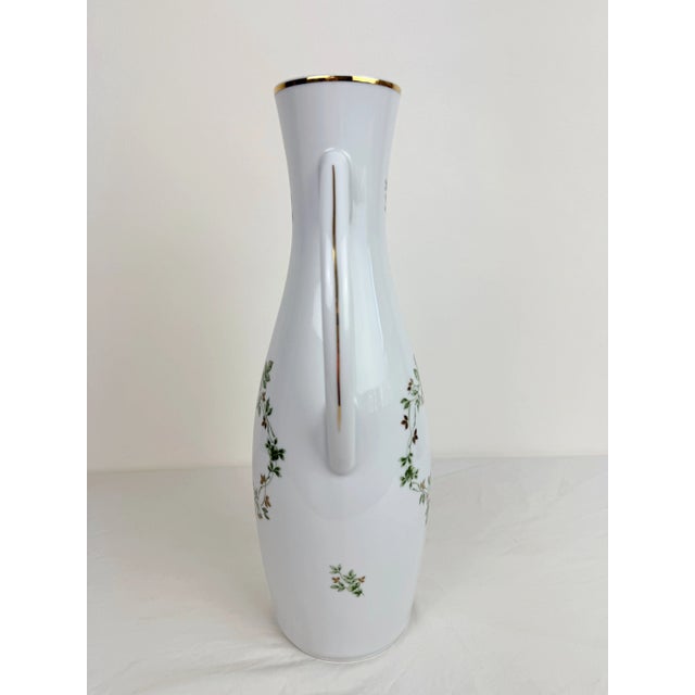 1950s Hollohaza Hungary Erika Green Floral Handled Porcelain Vase For Sale - Image 10 of 11