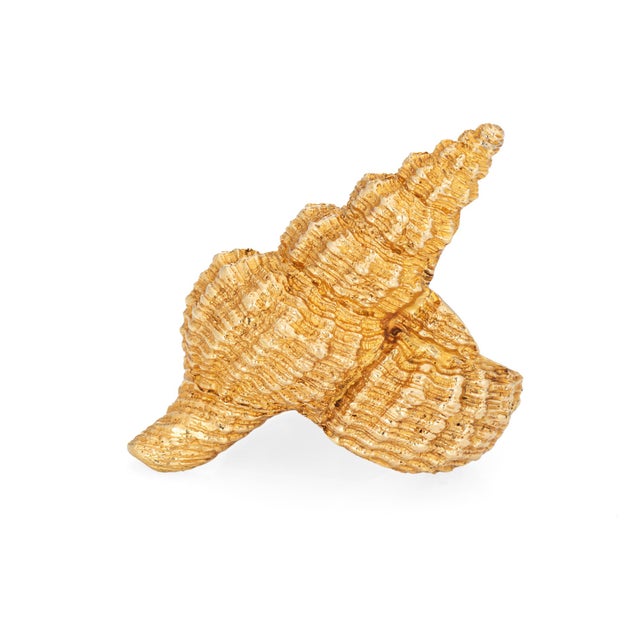Vintage Seashell 18k Yellow Gold Cuff Cocktail Ring Size 5.5 | Chairish