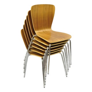 Crate & Barrel Felix Walnut Dining Side Chairs Mid Century Modern Style Set of 6 For Sale