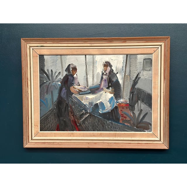 Original Swedish Oil on Canvas – “Figures in Traditional Attire” by Eric Lo – Signed – Vintage & Framed – 82 × 62 cm...