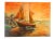Vintage mid-20th century framed oil on canvas harbor scene. Vibrant orange sky with sailboat surrounded by smaller boats,...