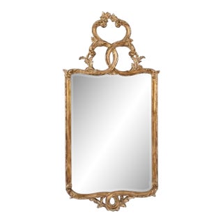 LaBarge La Barge Carved Italian Rococo Style Ornate Mirror With Distressed Finish 73" Tall For Sale