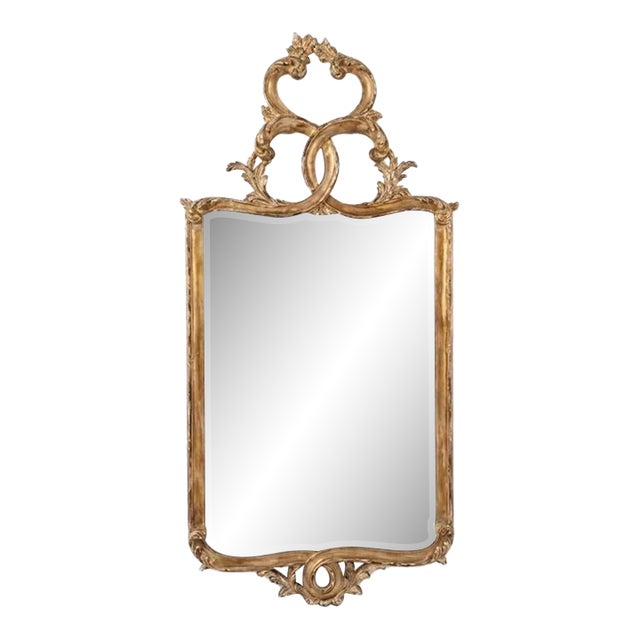 LaBarge La Barge Carved Italian Rococo Style Ornate Mirror With Distressed Finish 73" Tall For Sale