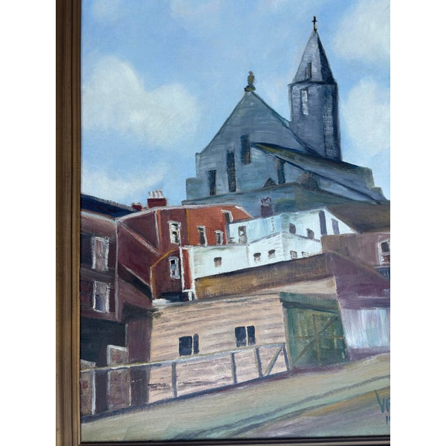 1950s Midcentury 1952 Cityscape Painting, Framed For Sale - Image 5 of 6