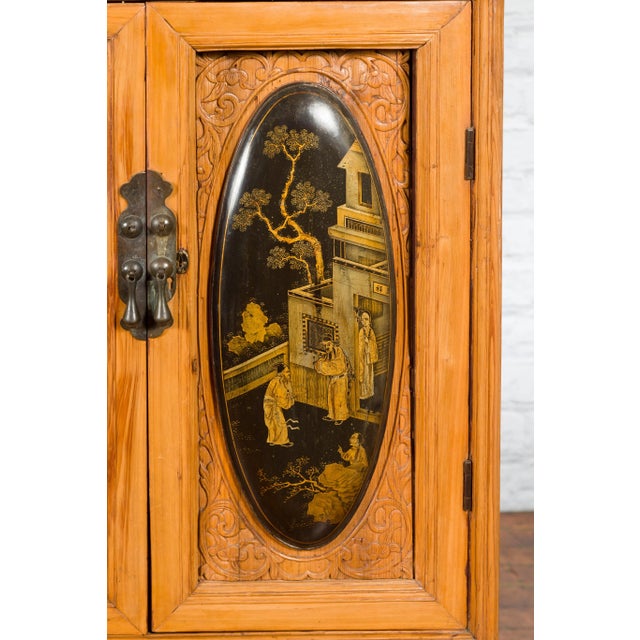 19th Century Chinese Qing Dynasty Tall Wooden Chinoiserie Panel Cabinet For Sale - Image 4 of 13