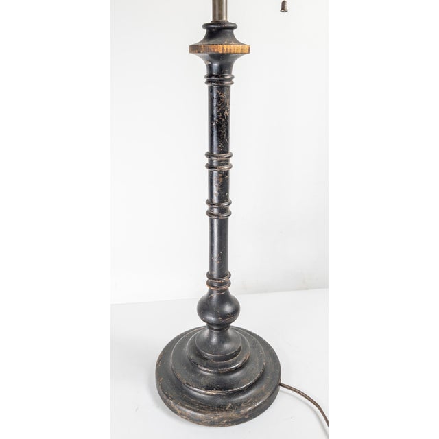 Wood 19th Century Rustic Decorative Turned Walnut Black Painted Table Lamp For Sale - Image 7 of 11