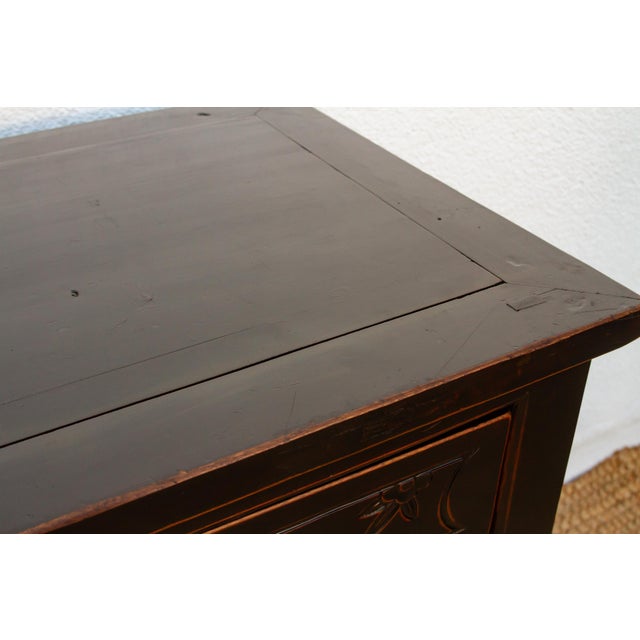 Black Mid-Century Carved Blossom Black Asian Cabinet For Sale - Image 8 of 14
