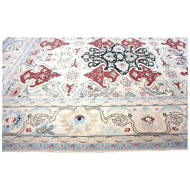 Ivory Persian Sultanabad Wool 10x14 Ivory, Blue, & Red Handmade Area Rug #1143766 For Sale - Image 8 of 14
