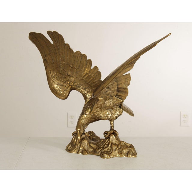 High Quality Vintage Brass Eagle Statue Alighting From Perch