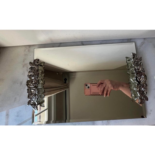 Vintage Vanity Tray Features a Beveled Mirror Surface With Detailed Floral Rose Trim on the Handles For Sale - Image 9 of 14