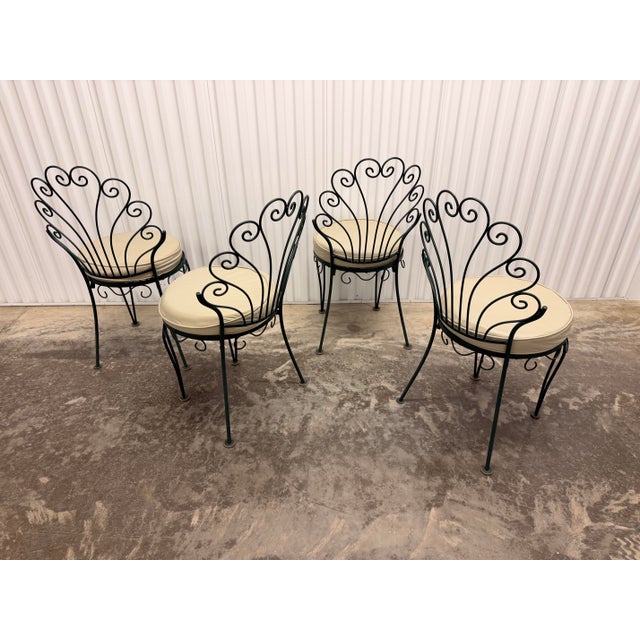 1950s Italian Wrought Iron Dining Chairs Hunter Green,Featuring a Distinct Scallop “Peacock” Shaped Scrollwork Backrest - Set of 4 For Sale - Image 10 of 12