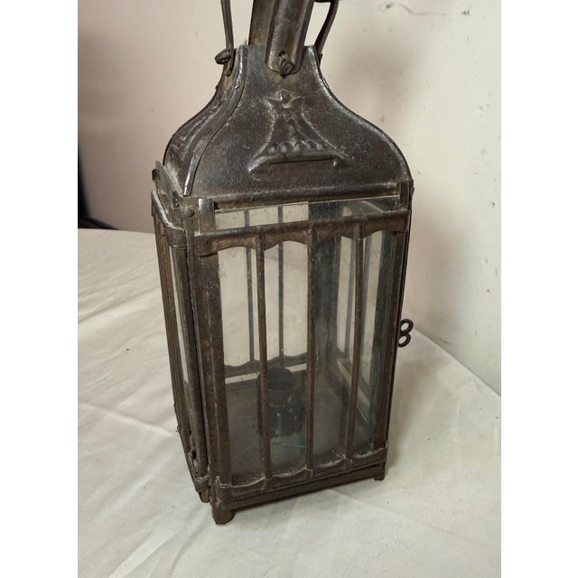 19th Century Rare Antique Early 19th Century French #1 Steel Glass Candle Holder Lantern For Sale - Image 9 of 16