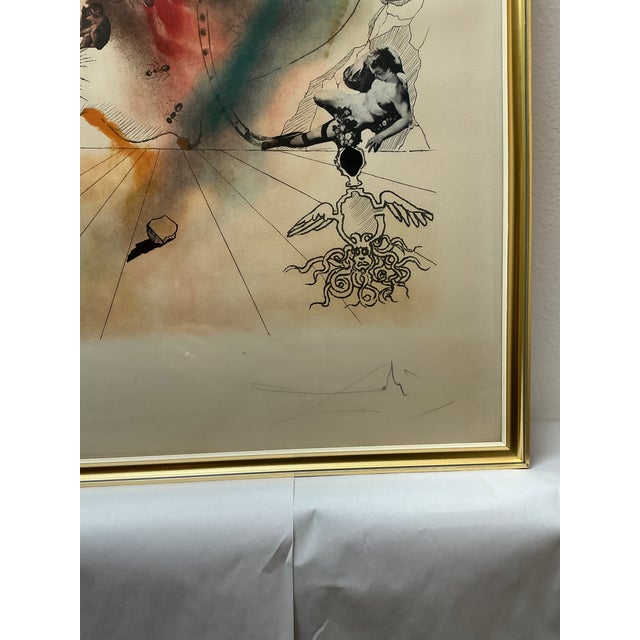Surrealism 1970s Salvador Dalí 'Romantic' Signed Lithograph Numbered 89/1000 Framed Four Dreams For Sale - Image 3 of 9