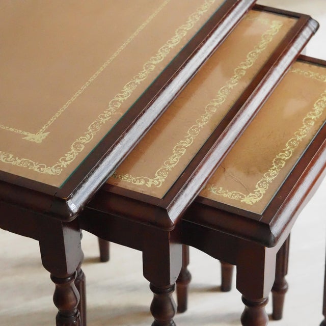Regency Mahogany Nesting Tables with Glass Tops, Set of 3 For Sale - Image 9 of 9