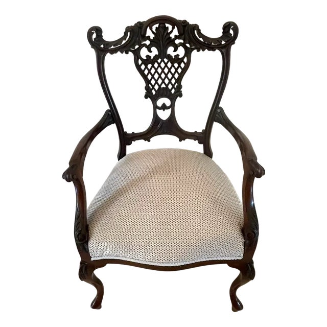 Antique Victorian Mahogany Carved Elbow Chair, 1860 For Sale