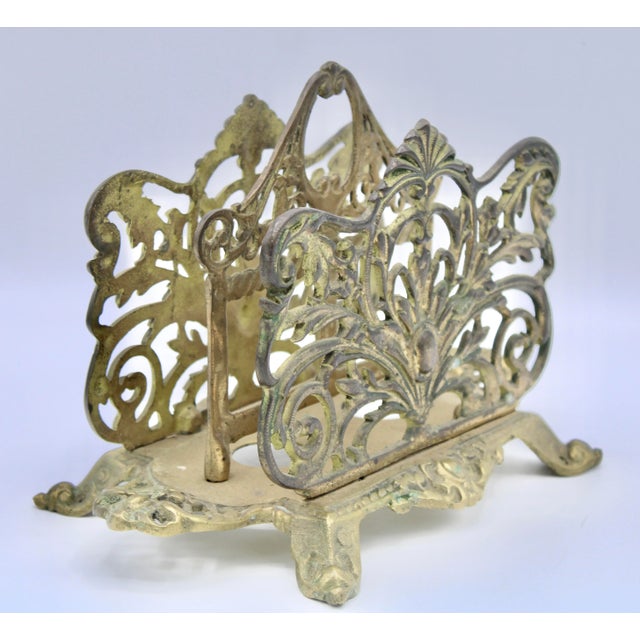 Antique Art Nouveau French Brass Letter Rack / Stationary Holder For Sale - Image 9 of 13