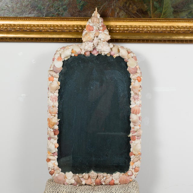 Orange American 1930s Shell Mirror with Pyramidal Crest and Pastel Tones For Sale - Image 8 of 11