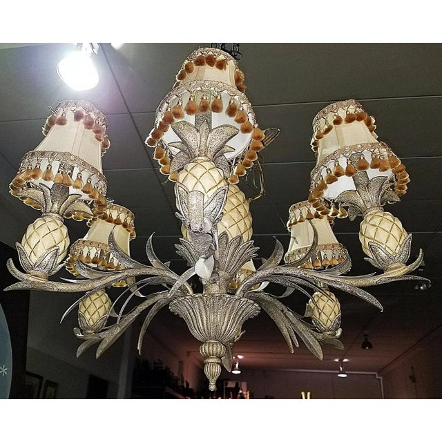 Coastal 1980s Quoizel Pineapple Tole Chandelier For Sale - Image 3 of 13