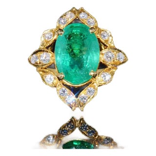 GIA Certified Natural 6.9CTS VS E Diamond Emerald 18K Solid Gold Ring, size 6.5 For Sale