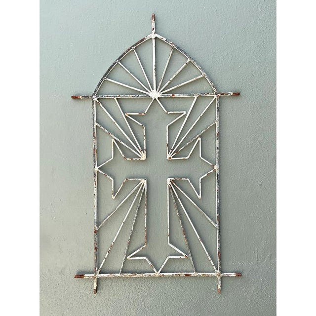 Gothic Vintage Architectural Element Metal Cross Window Grate For Sale - Image 3 of 12