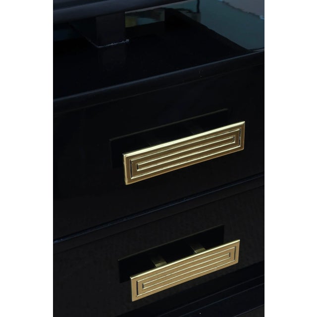 Wood Vintage 1940's Grosfeld House Modernist Black Lacquered Over Wood, Brass and Glass Cabinet For Sale - Image 7 of 13