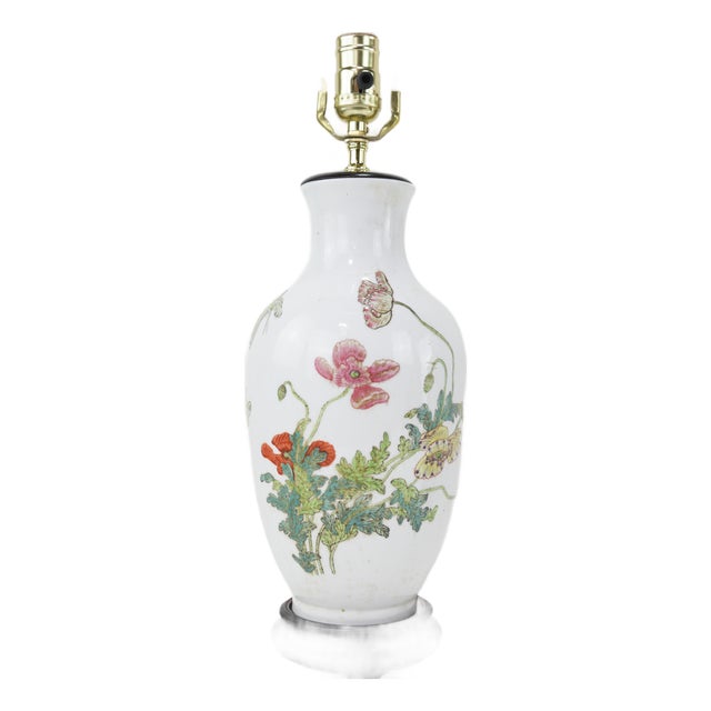 Chinese Porcelain Poppy Flower Table Lamps For Sale