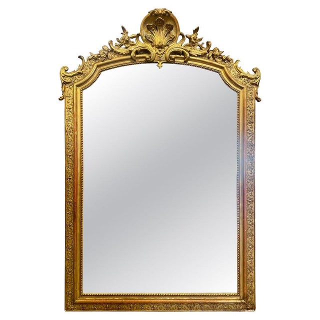 Large Antique French Gold Gilt Over Mantle Mirror, 1840 For Sale - Image 15 of 15