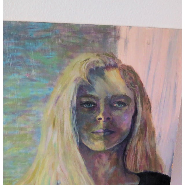 This dramatic moody portrait in acrylic on solid peg board wood-composite material is a study of a young "foot prints in...