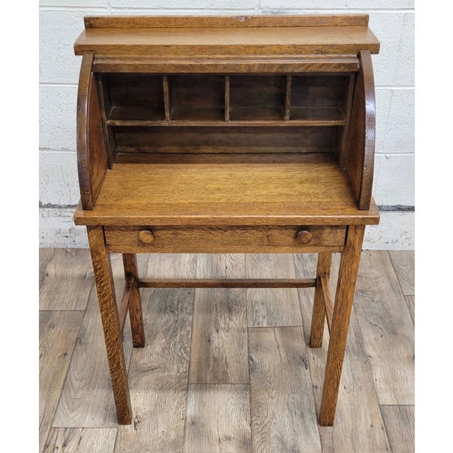 Traditional Antique Child Size Secretary Roll Top Desk For Sale - Image 3 of 10