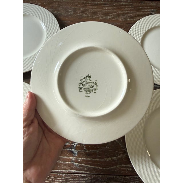 Ceramic 1970s Pagnossin Ironstone Basket Weave Plates 8.25 Inch White Italian Dinnerware Treviso - Set of 6 For Sale - Image 7 of 11
