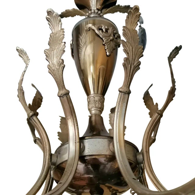 Eight-Light Chandelier with Smoked Crystal Drop Pendants, 1950s For Sale - Image 4 of 6