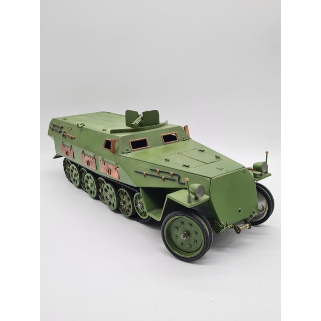 Metal Model Sd.Kfz. 251 Carrier in Green Plywood and Metal, 1970s For Sale - Image 7 of 12