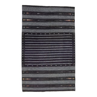 Vintage Dhurrie Runner Rug in Black With White Stripes | Rug & Kilim For Sale