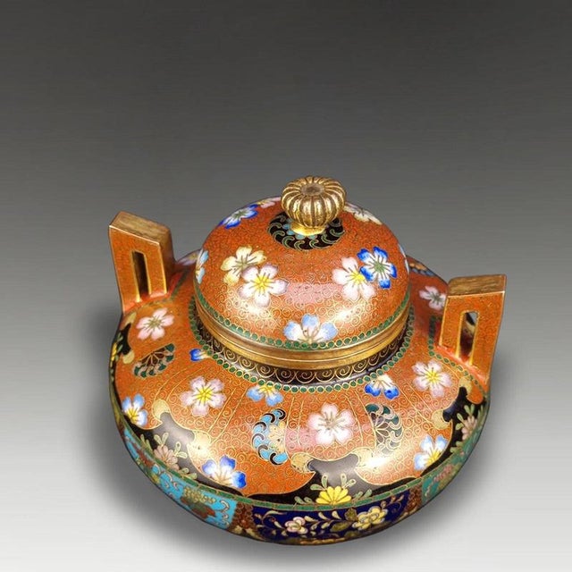 Antique Meiji Japanese Kyoto Cloisonné Censer attributed to Takahara Komajiro For Sale - Image 6 of 8