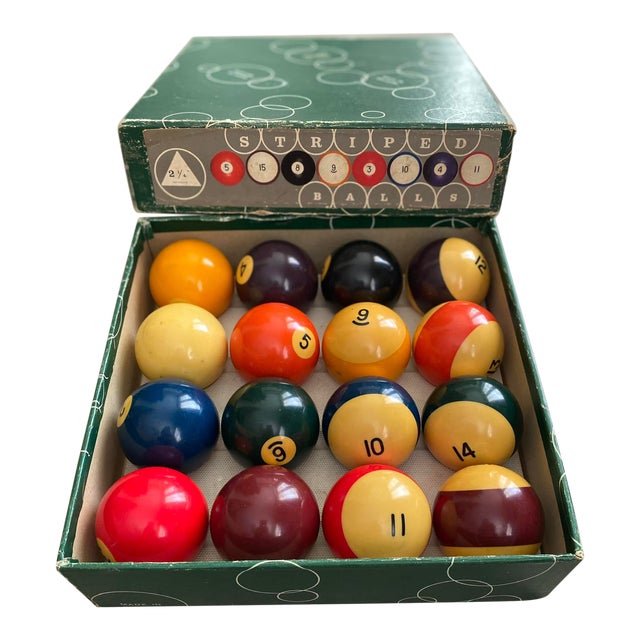 Mid 20th Century Aramith Belgium Set of 16 Striped Billiard Balls