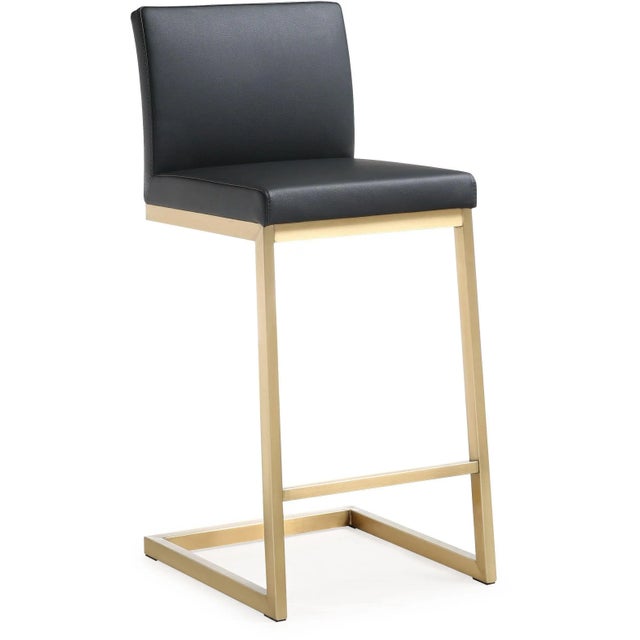 Parma Black Vegan Leather & Gold Steel Counter Stools - Set of 2 For Sale - Image 11 of 12