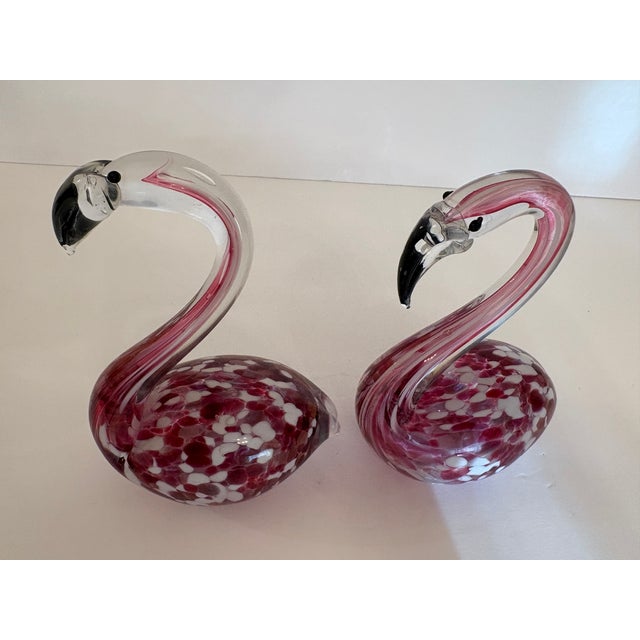 These Murano vintage hand blown glass pink and white flamingos with black beaks featured here. They are sold as a pair and...